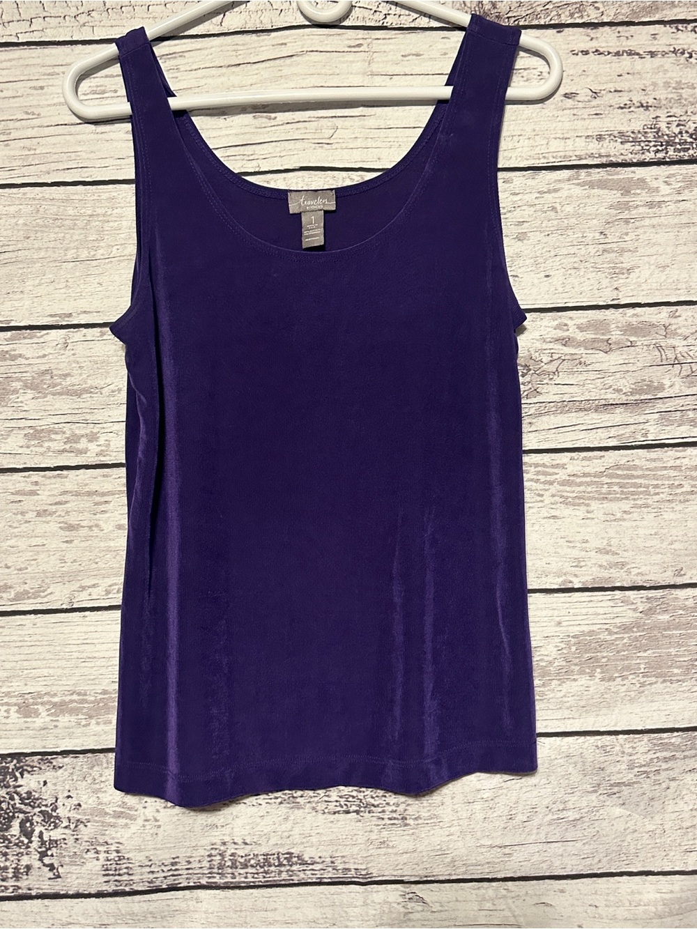 Chico’s Travelers Tank Top Size 1 Medium Purple Stretch Travel Knit Sleeveless
